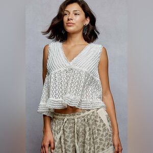 POL Textured Lace Cropped Tank with Trim Detail